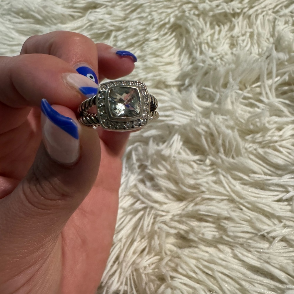 David Yurman Silver White Topaz and Diamond Petite Albion Ring